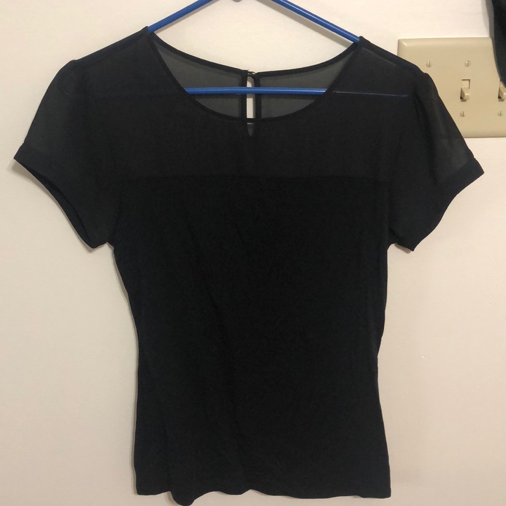 Express black partial sheer top